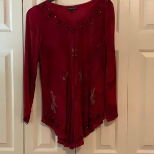 Greater Good Long Sleeve Flowing Dragonfly Top L/XL Burgandy